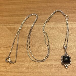 Vintage Navajo Onyx Black Pendant by Benally on a 925 sterling silver box chain